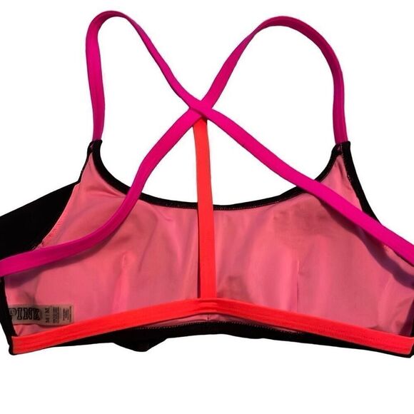 EUC PINK Victoria’s Secret Black Pink Strappy Back Removable Padding Bikini Top - Picture 6 of 8